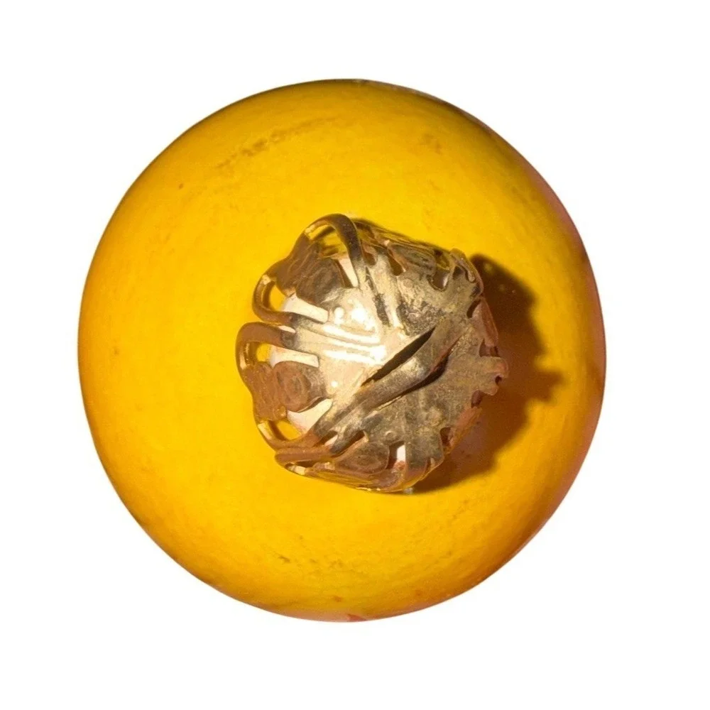 Vintage Christmas Ornament Teardrop Yellow Hand-Painted Candle Pinecones